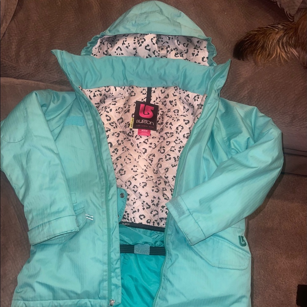 Burton blue w white leopard print lining coat